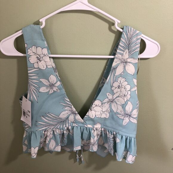 Forever 21 Women's Woven Sleeveless Top Light Blue Tropical Flowers Size Small - Picture 4 of 4